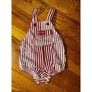 Vintage OshKosh Bgosh Vestbak Red White Striped Overalls Shortalls Kids 24M